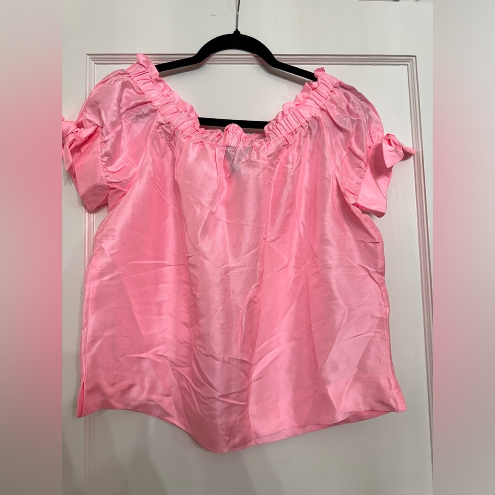 Jcrew pink off the shoulder silk blouse size 10 - Picture 3 of 6